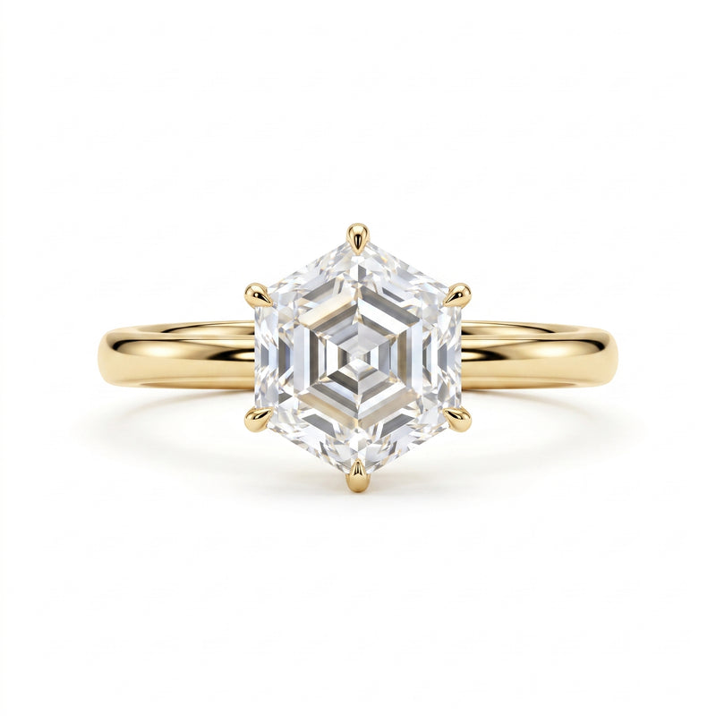 Hexagon Step-Cut Lab-Grown Diamond Solitaire Engagement Ring