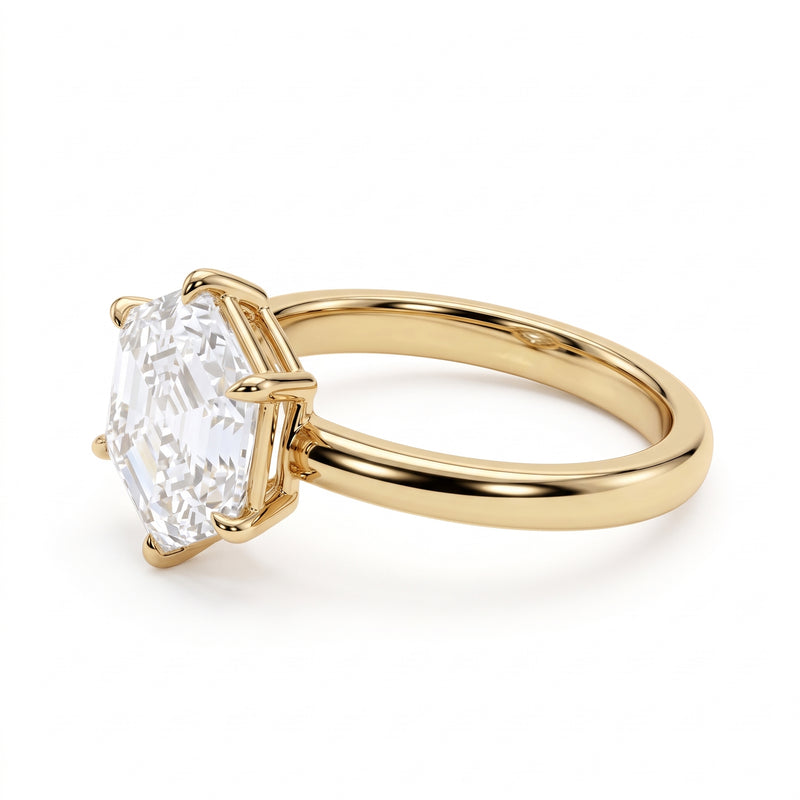 Hexagon Step-Cut Lab-Grown Diamond Solitaire Engagement Ring