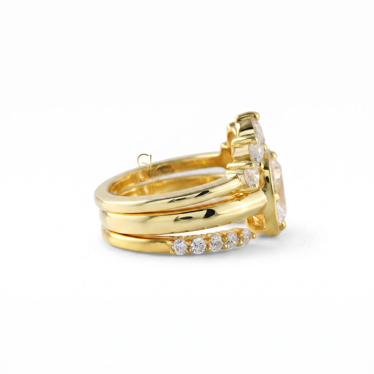 IGI Certified 2 Ct Elongated Cushion Lab Grown Crown Trio Ring Set