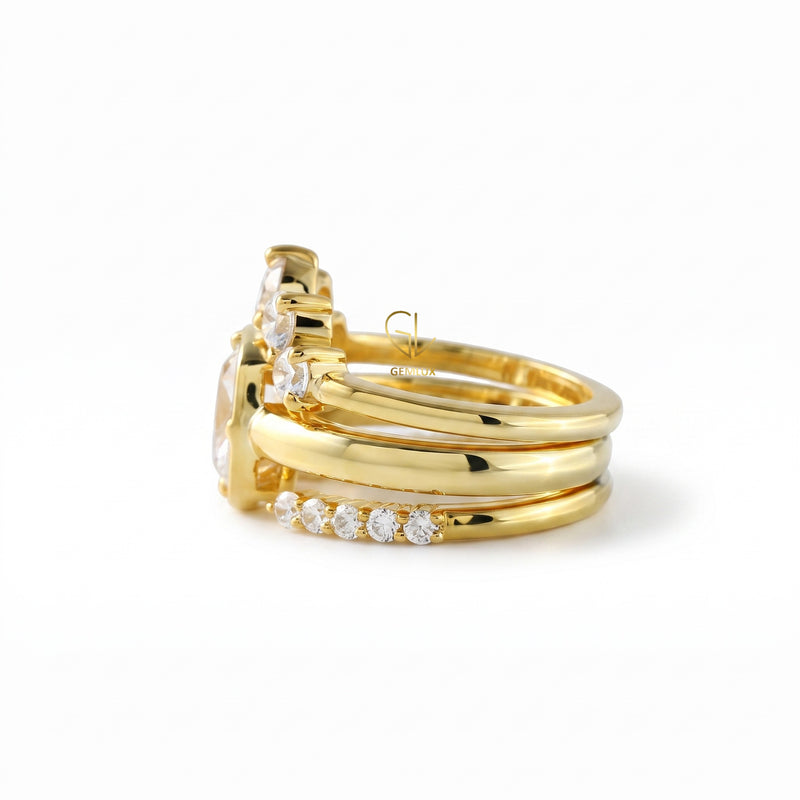 IGI Certified 2 Ct Elongated Cushion Lab Grown Crown Trio Ring Set