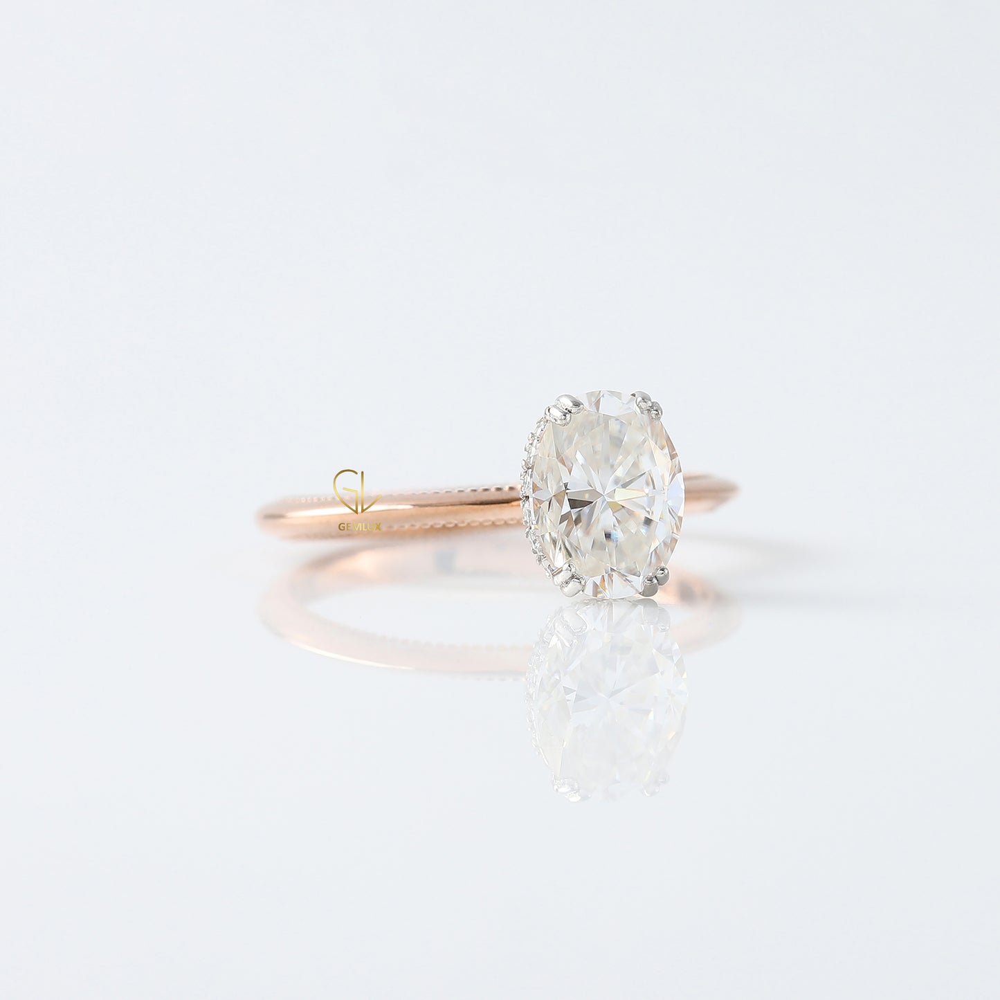 IGI Certified Oval Cut Lab Grown Diamond Hidden Halo Engagement Ring