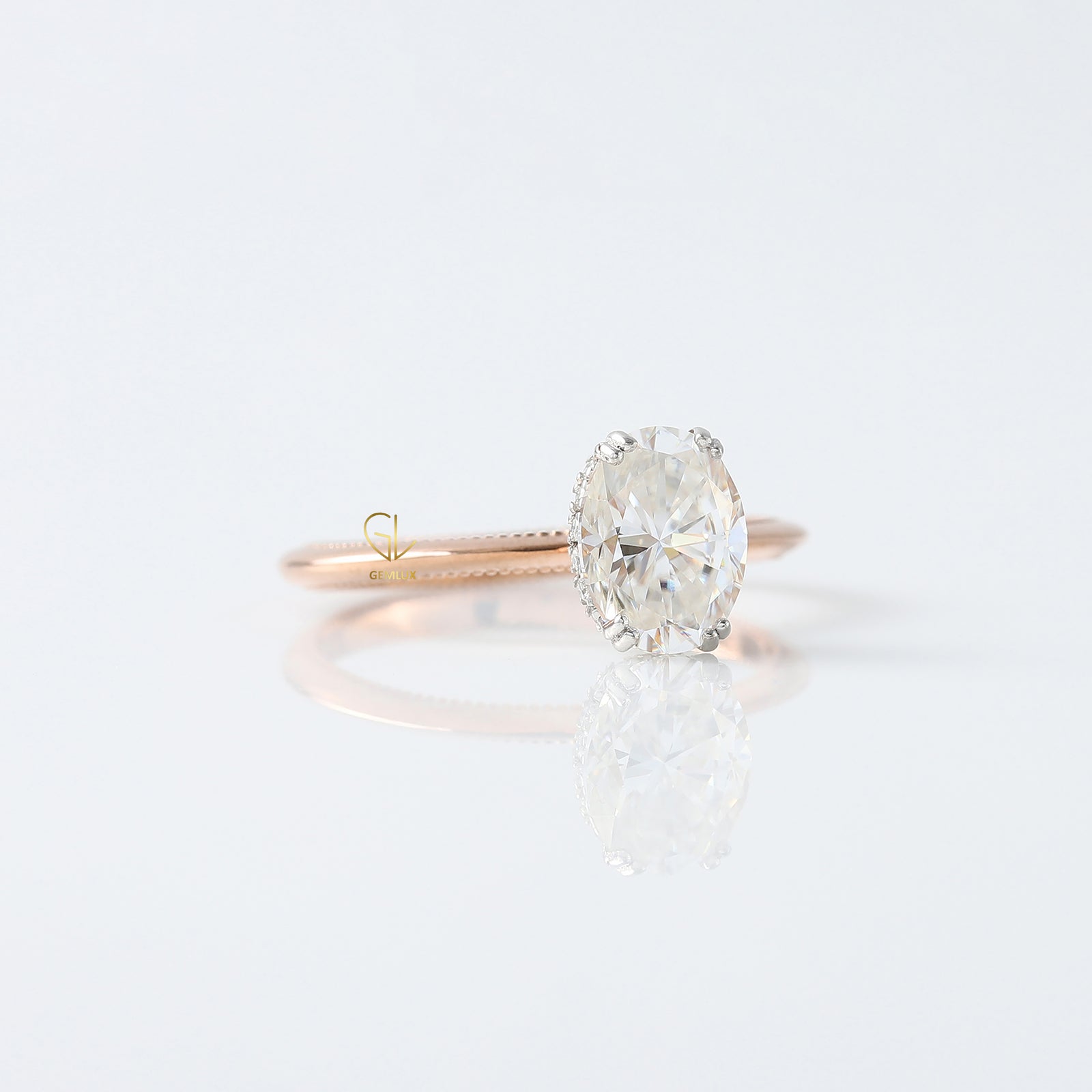 IGI Certified Oval Cut Lab Grown Diamond Hidden Halo Engagement Ring