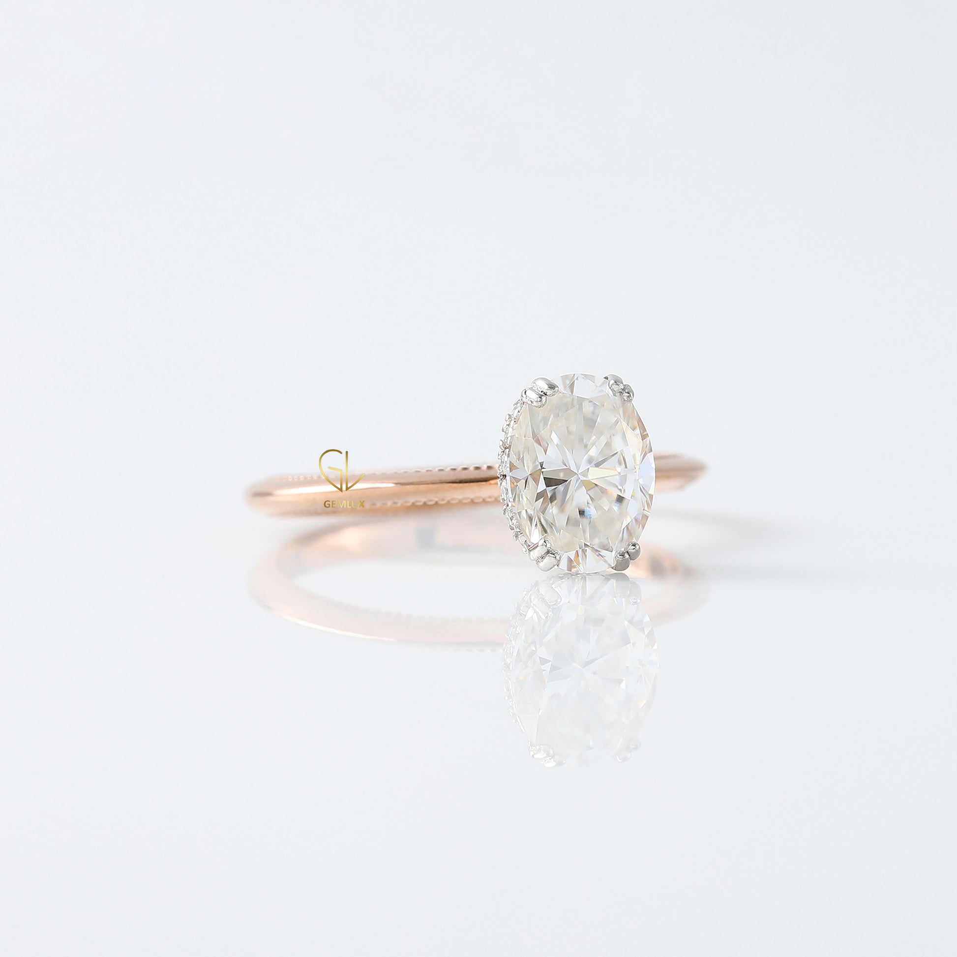 IGI Certified Oval Cut Lab Grown Diamond Hidden Halo Engagement Ring