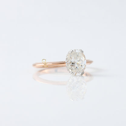 IGI Certified Oval Cut Lab Grown Diamond Hidden Halo Engagement Ring