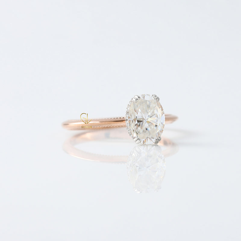 IGI Certified Oval Cut Lab Grown Diamond Hidden Halo Engagement Ring