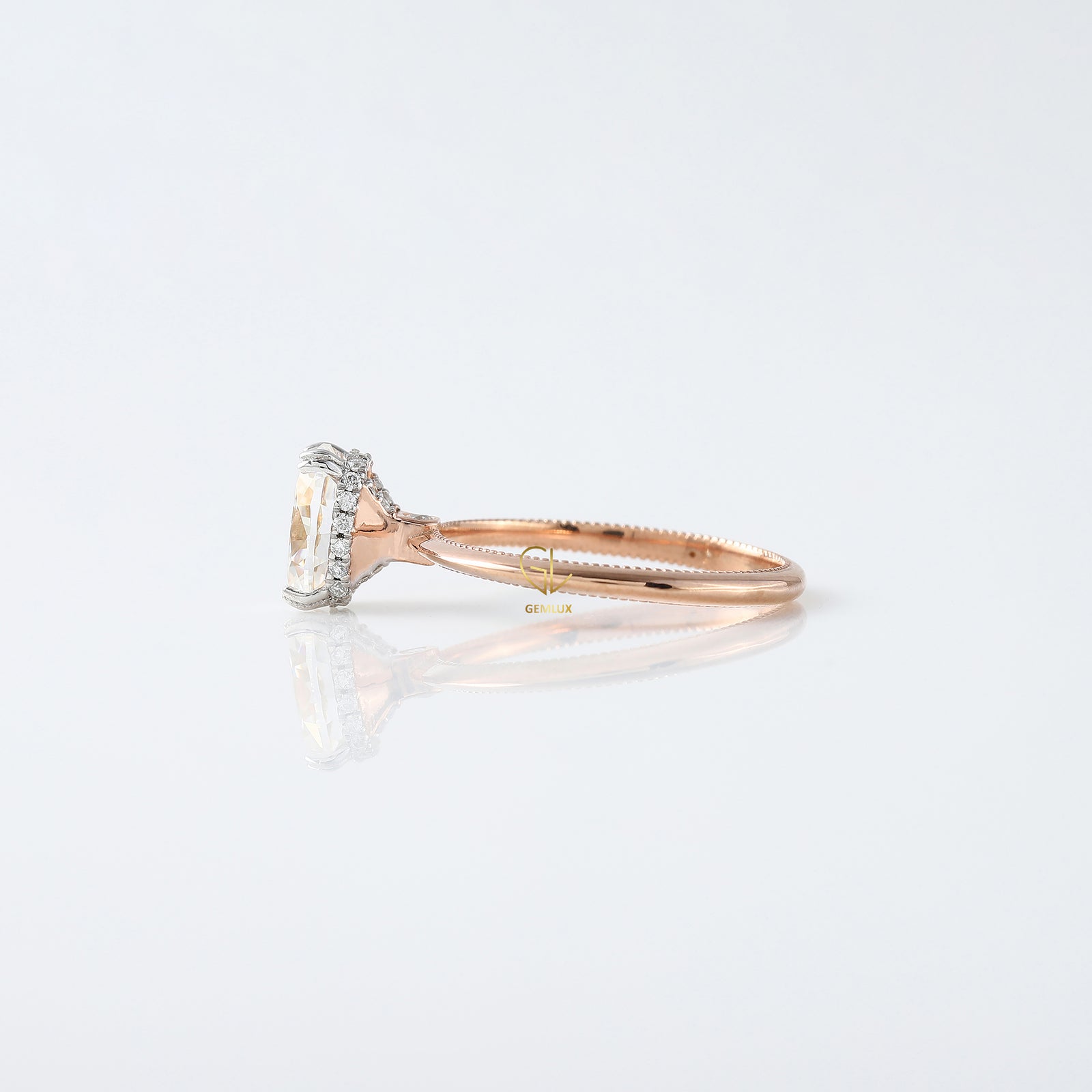 IGI Certified Oval Cut Lab Grown Diamond Hidden Halo Engagement Ring