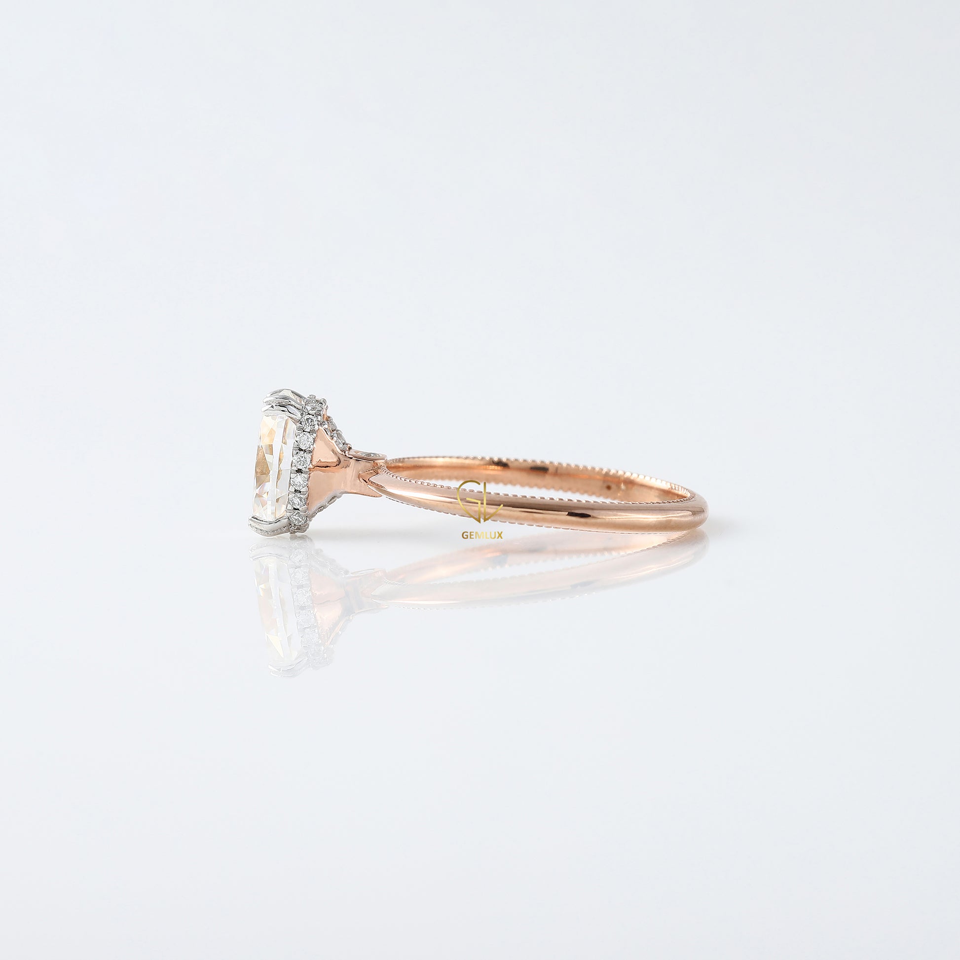 IGI Certified Oval Cut Lab Grown Diamond Hidden Halo Engagement Ring