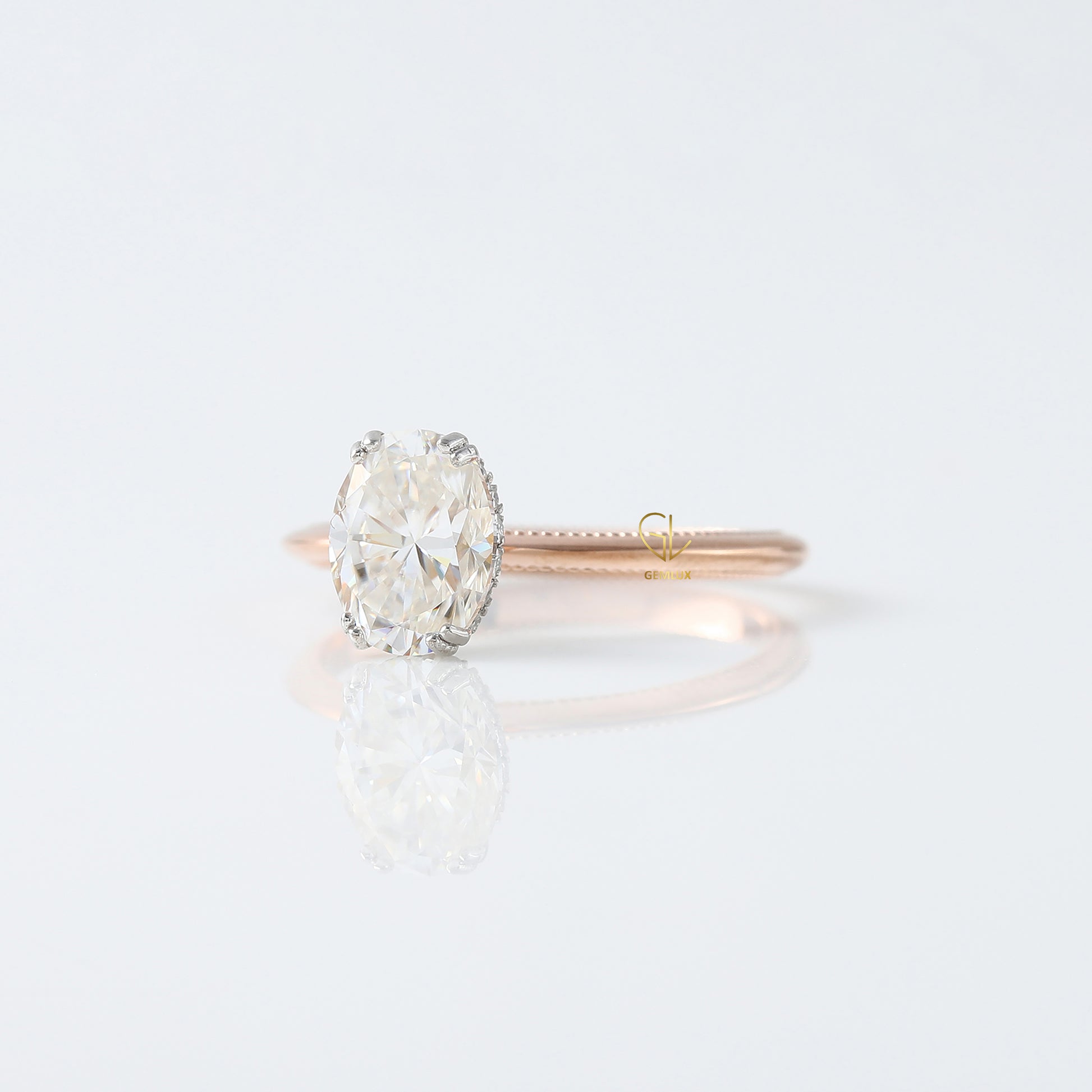 IGI Certified Oval Cut Lab Grown Diamond Hidden Halo Engagement Ring