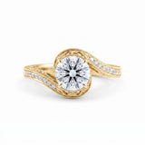 IGI Round Cut Hearts & Arrows Diamond Vintage Swirl Bypass Engagement Ring