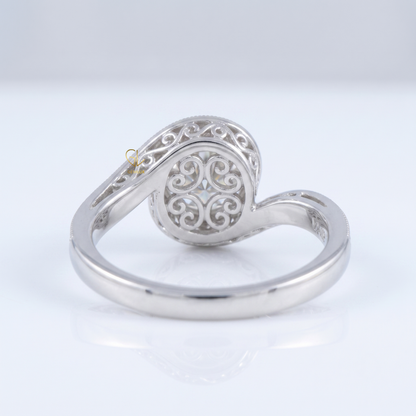 IGI Round Cut Hearts & Arrows Diamond Vintage Swirl Bypass Engagement Ring
