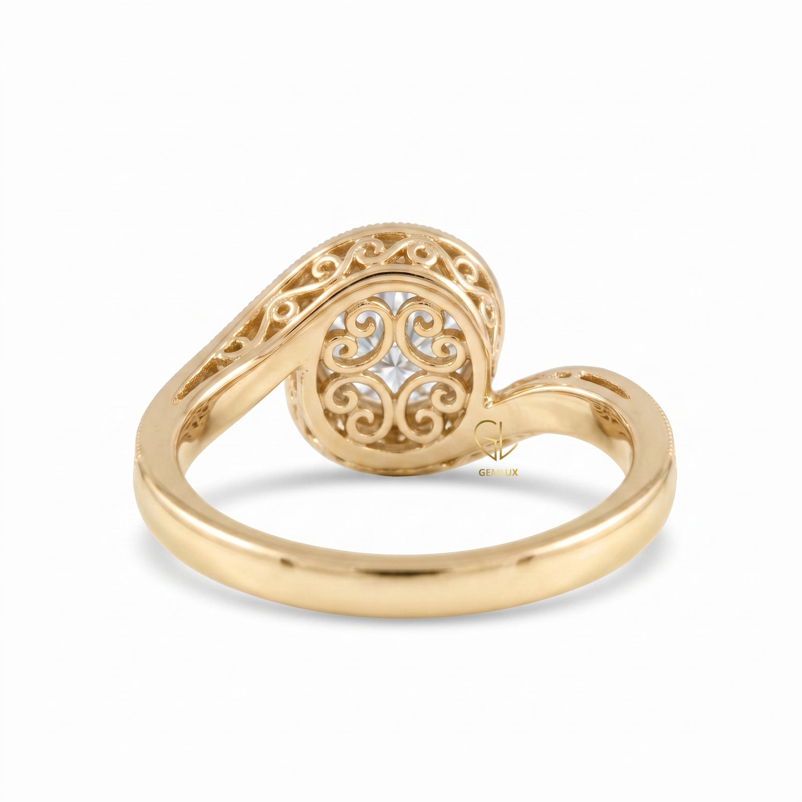 IGI Round Cut Hearts & Arrows Diamond Vintage Swirl Bypass Engagement Ring
