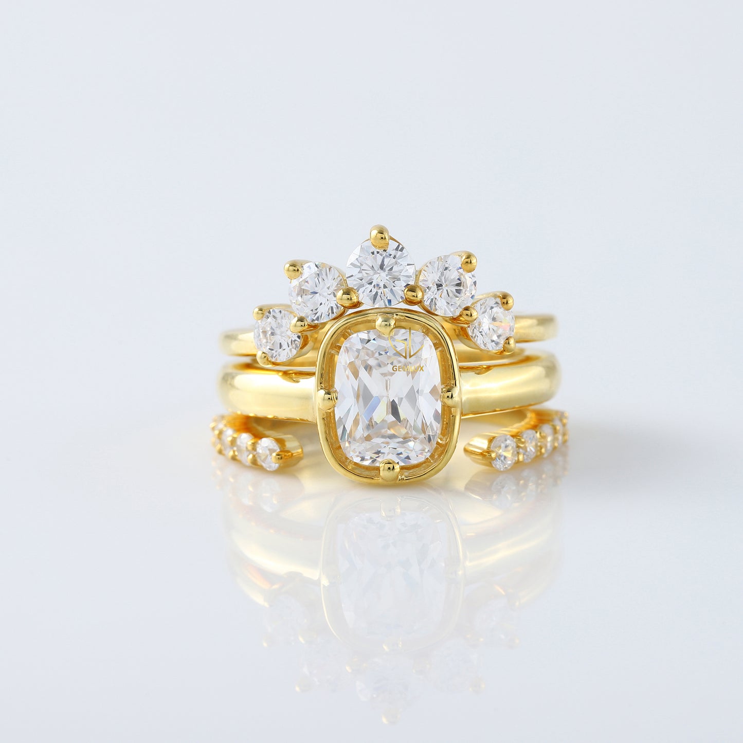 IGI Certified 2 Ct Elongated Cushion Lab Grown Crown Trio Ring Set