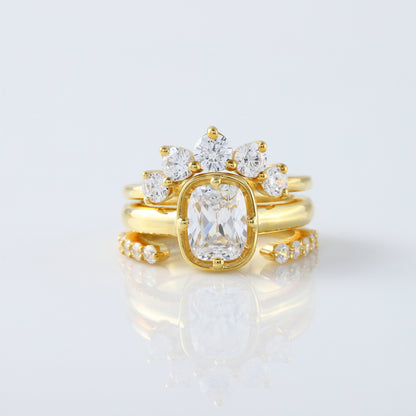 IGI Certified 2 Ct Elongated Cushion Lab Grown Crown Trio Ring Set