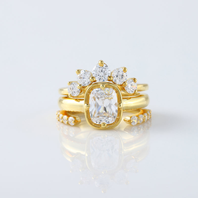 IGI Certified 2 Ct Elongated Cushion Lab Grown Crown Trio Ring Set