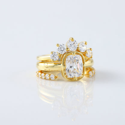 IGI Certified 2 Ct Elongated Cushion Lab Grown Crown Trio Ring Set
