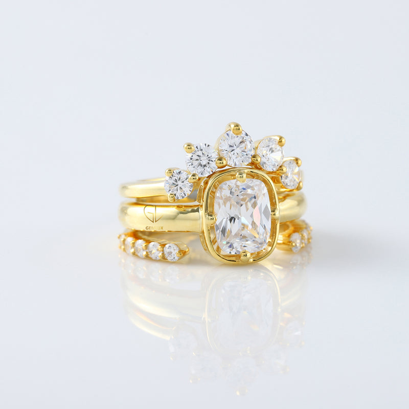 IGI Certified 2 Ct Elongated Cushion Lab Grown Crown Trio Ring Set
