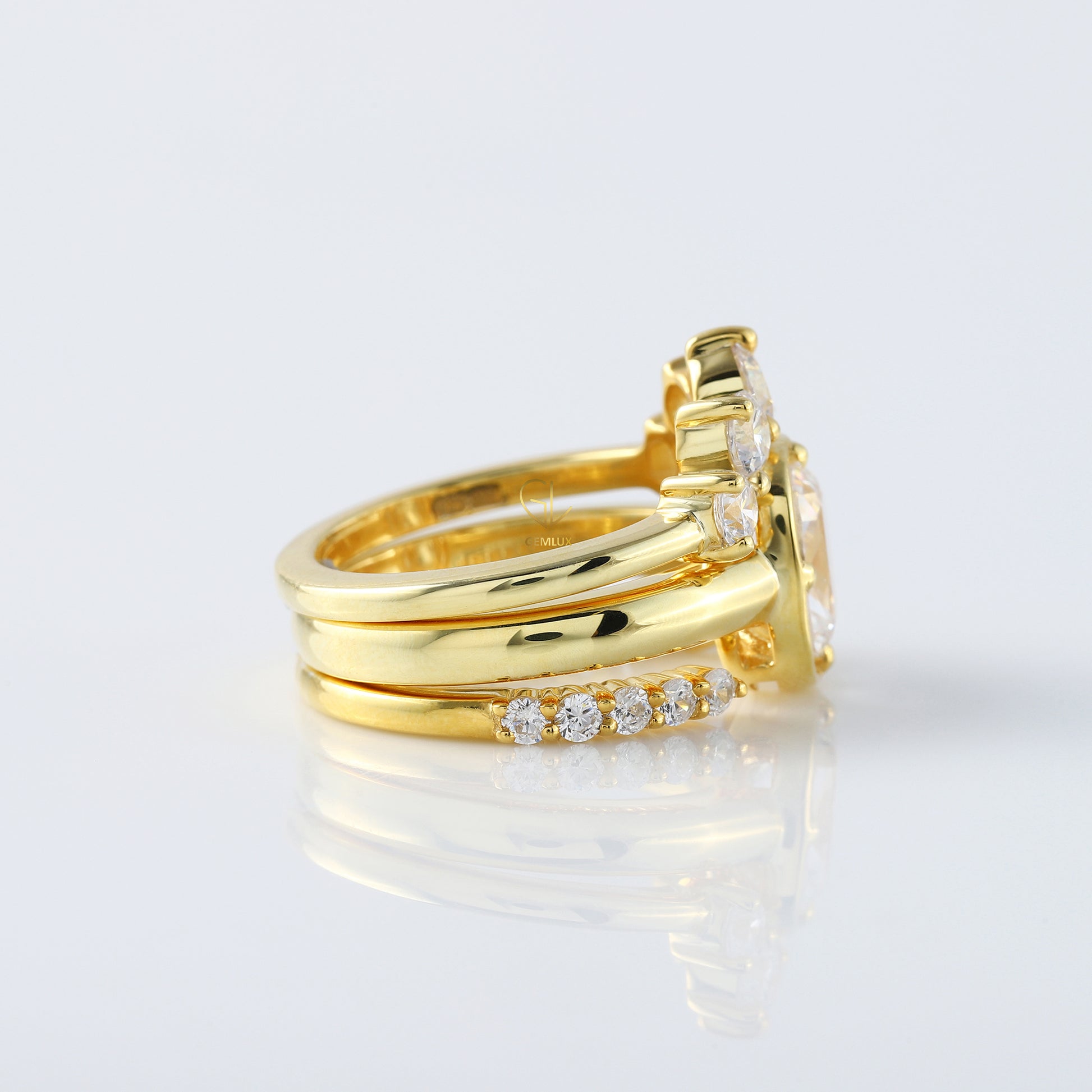 IGI Certified 2 Ct Elongated Cushion Lab Grown Crown Trio Ring Set