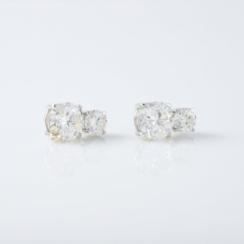 IGI Certified Round Cut Lab Grown Two Stone Earrings