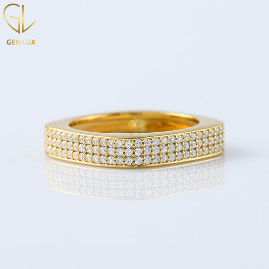 Square Shape Eternity Ring, Round Moissanite Engagement Ring, 14k Solid Gold Ring