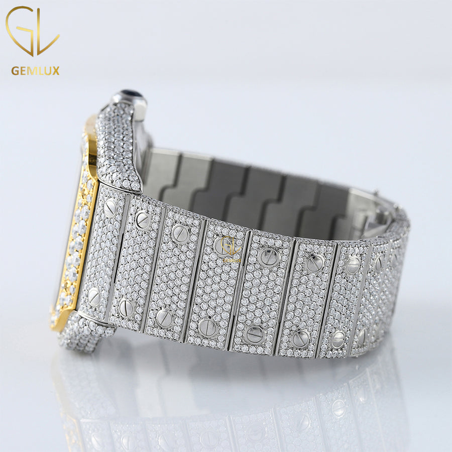 Two Tone Arabic Dial Iced Out VVS Moissanite Diamond Watch