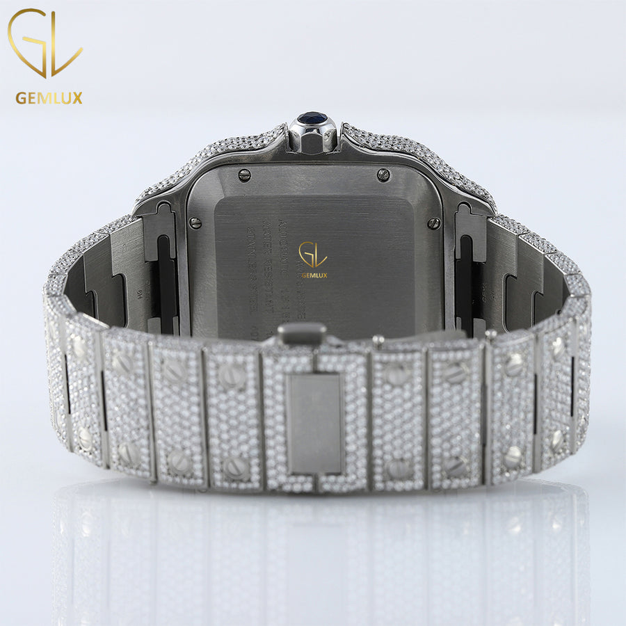 Square Arabic Dial Two Tone Yellow Gold Iced Out Lab Grown Watch