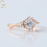 Round Cut Moissanite Scattered Diamond Halo Engagement Ring