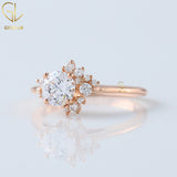 Round Cut Moissanite Scattered Diamond Halo Engagement Ring