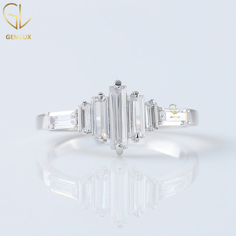 Baguette Cut Moissanite Seven Stone Ring in Solid Gold
