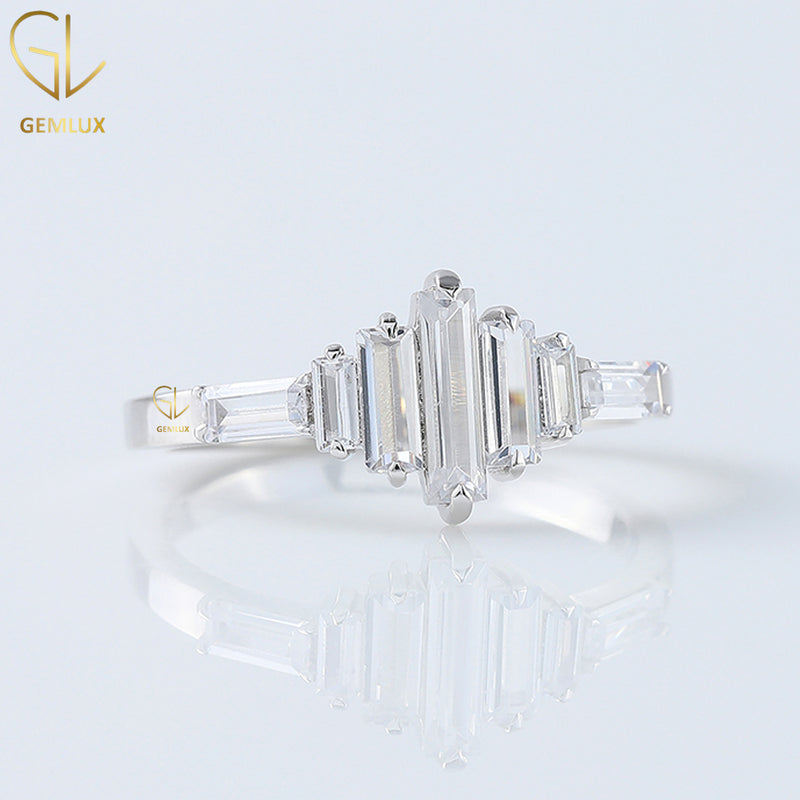 Baguette Cut Moissanite Seven Stone Ring in Solid Gold