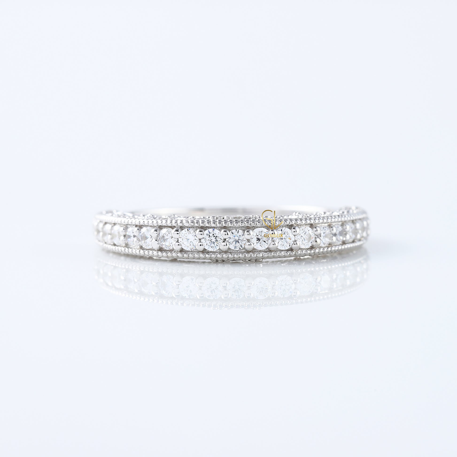 Art Deco Round Lab Grown Diamond Milgrain Wedding Band