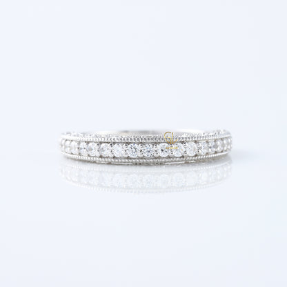 Art Deco Round Lab Grown Diamond Milgrain Wedding Band