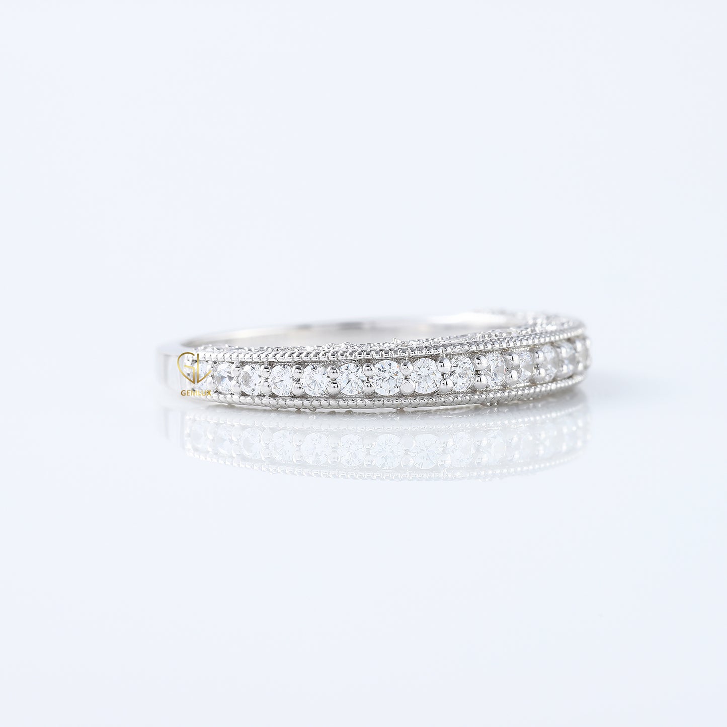 Art Deco Round Lab Grown Diamond Milgrain Wedding Band