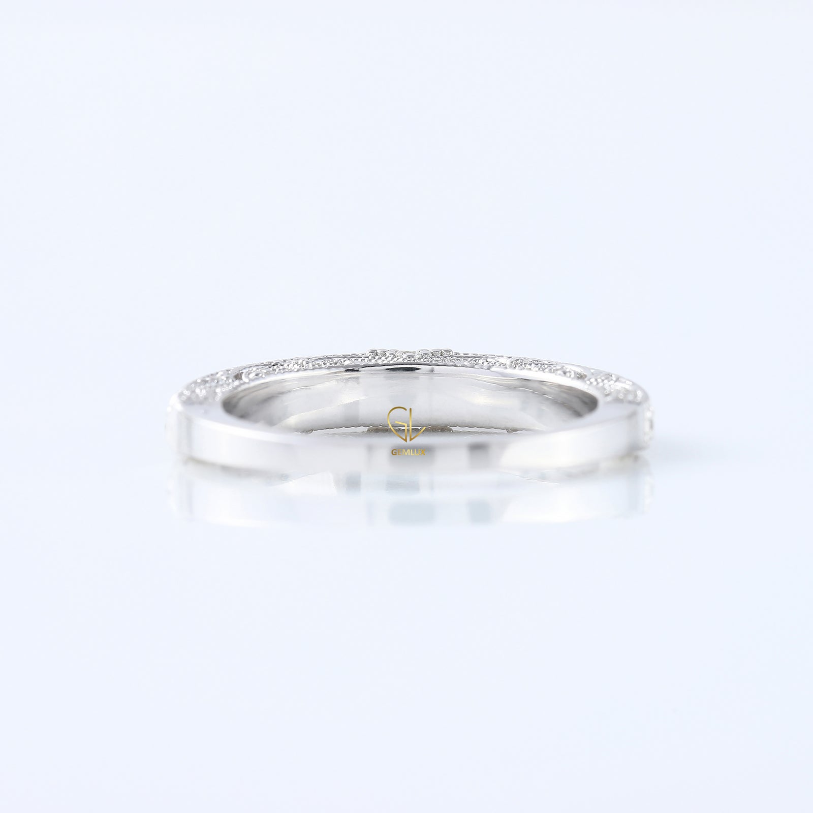 Art Deco Round Lab Grown Diamond Milgrain Wedding Band