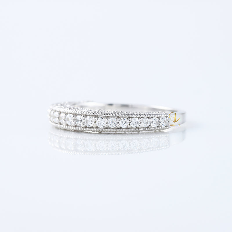 Art Deco Round Lab Grown Diamond Milgrain Wedding Band