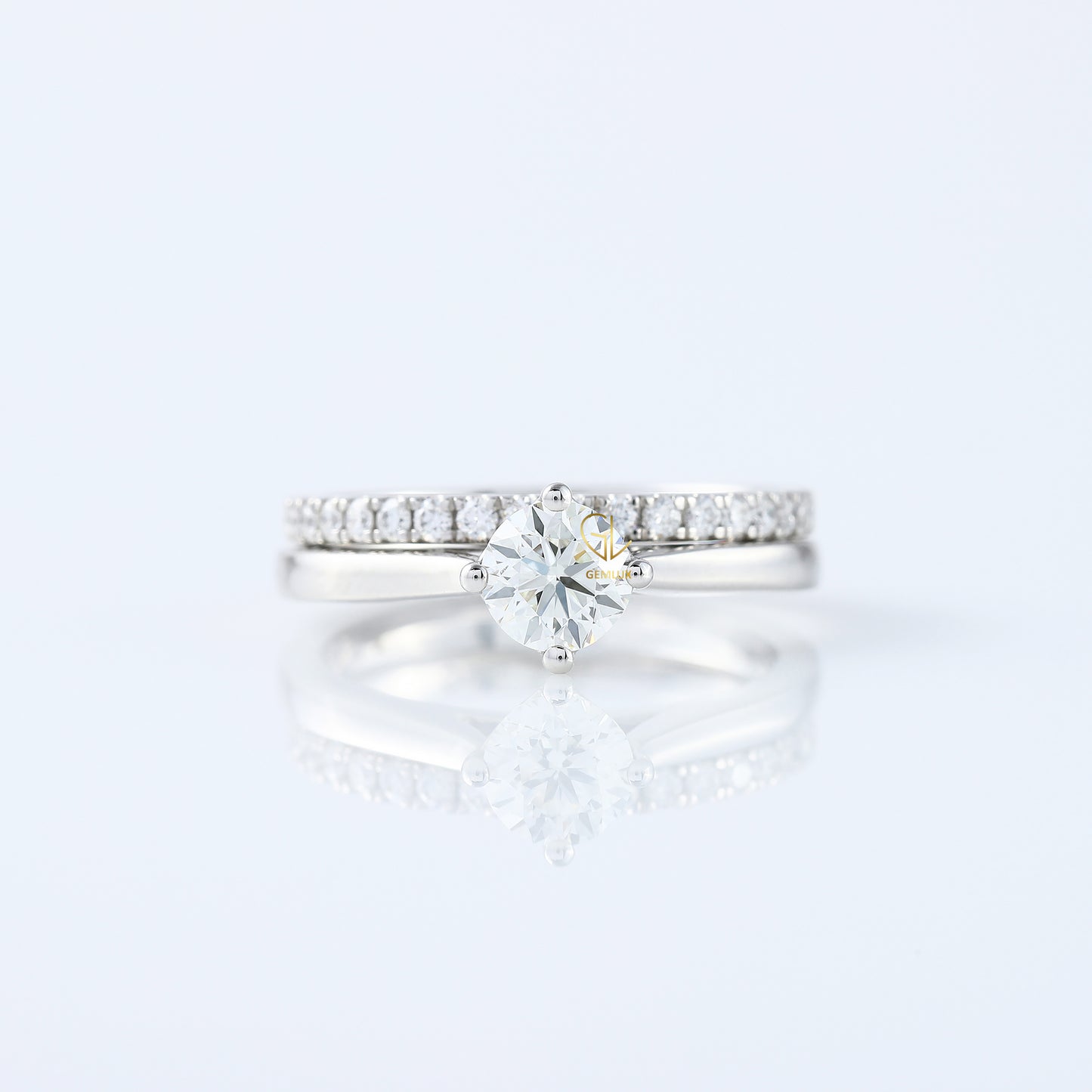 Round Cut Moissanite Diamond Solitaire Ring With Matching Eternity Wedding Ring Set 