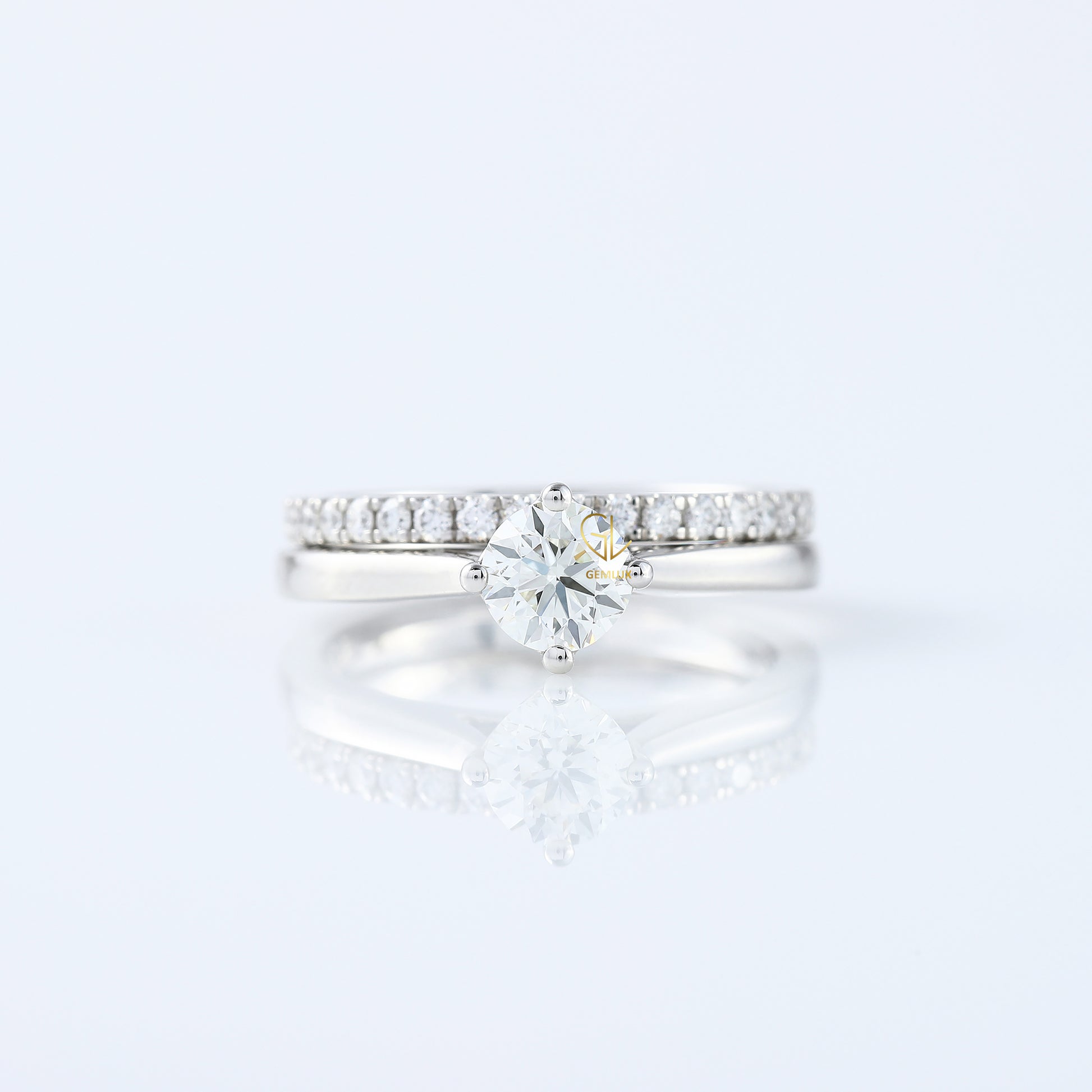 Round Cut Moissanite Diamond Solitaire Ring With Matching Eternity Wedding Ring Set 