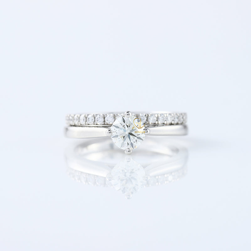 Round Cut Lab Grown Solitaire Diamond Ring With Matching Eternity Wedding Ring Set