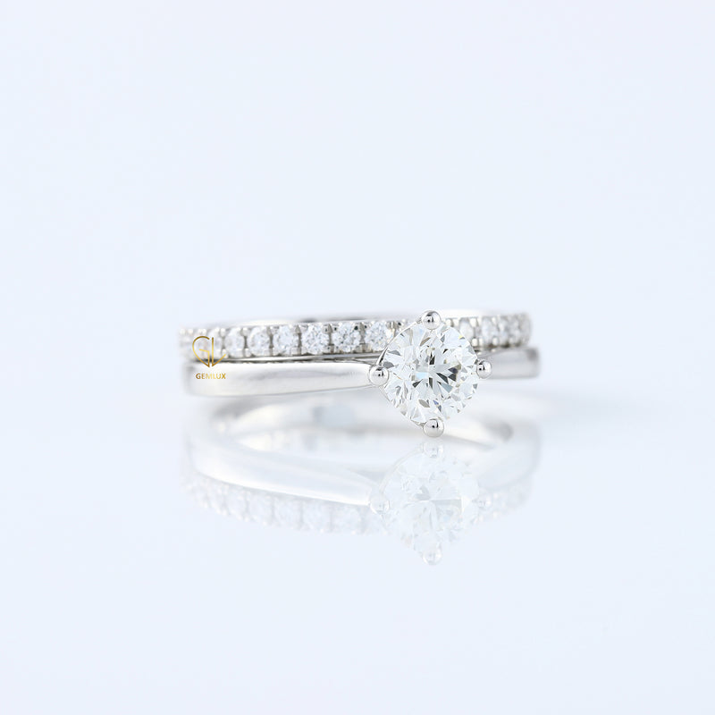 Round Cut Moissanite Diamond Solitaire Ring With Matching Eternity Wedding Ring Set