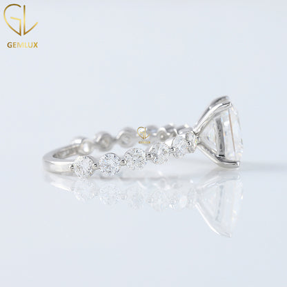 3CT Princess Cut Moissanite Engagement Ring, Floating Bubble Moissanite Ring, 14k White Gold Ring