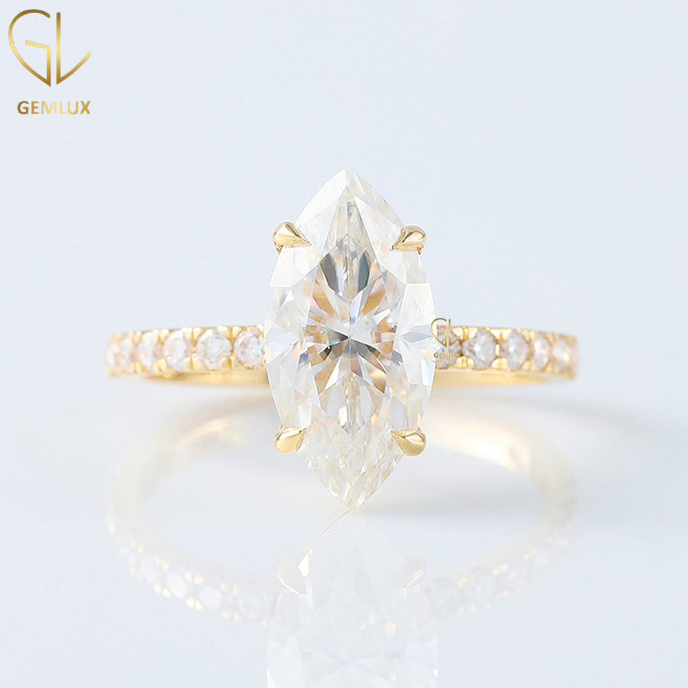 Marquise Cut Moissanite Diamond Solitaire With Accent Engagement Ring