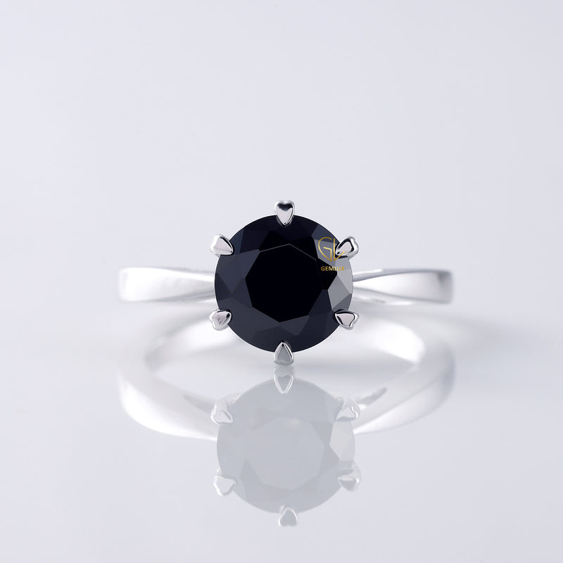 2 Carat Black Moissanite Round Solitaire Ring