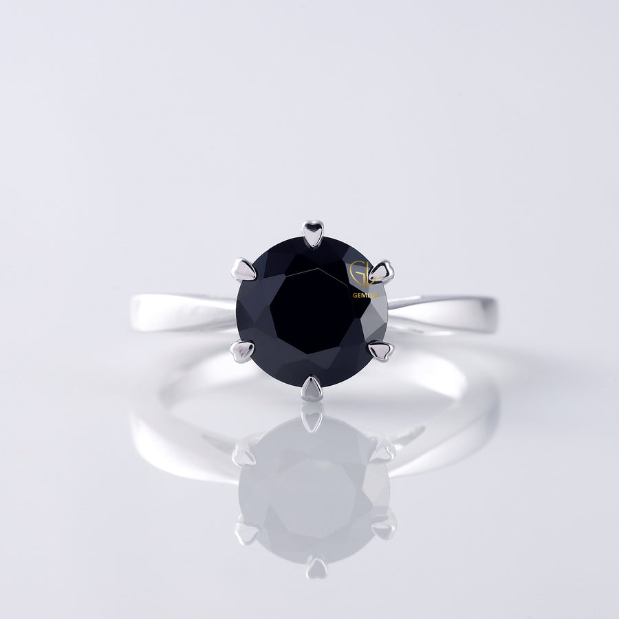 2 Carat Black Moissanite Round Solitaire Ring