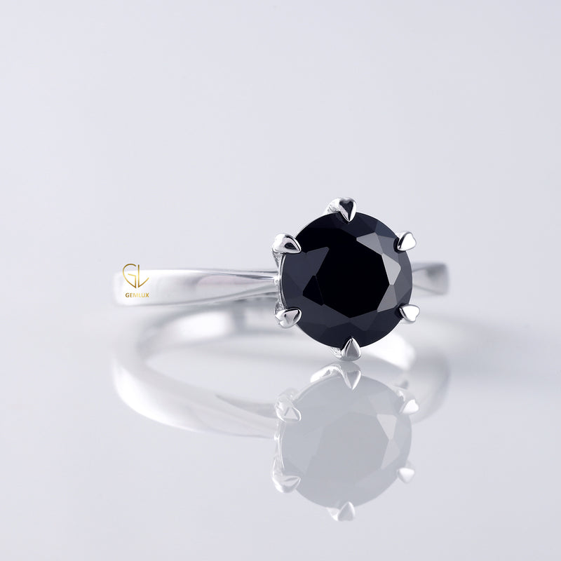 2 Carat Black Moissanite Round Solitaire Ring
