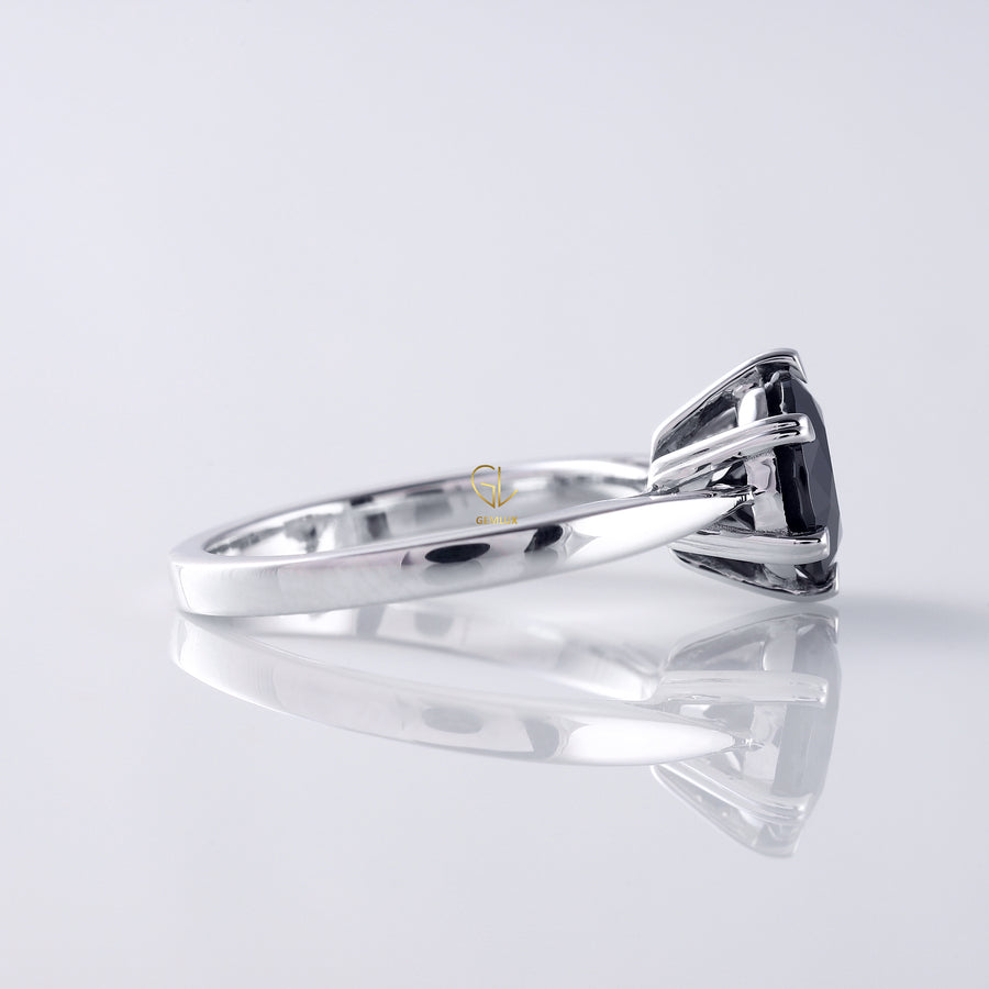 2 Carat Black Moissanite Round Solitaire Ring