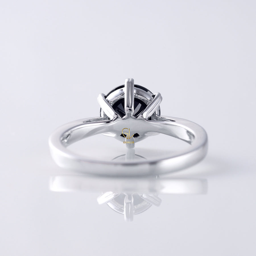2 Carat Black Moissanite Round Solitaire Ring
