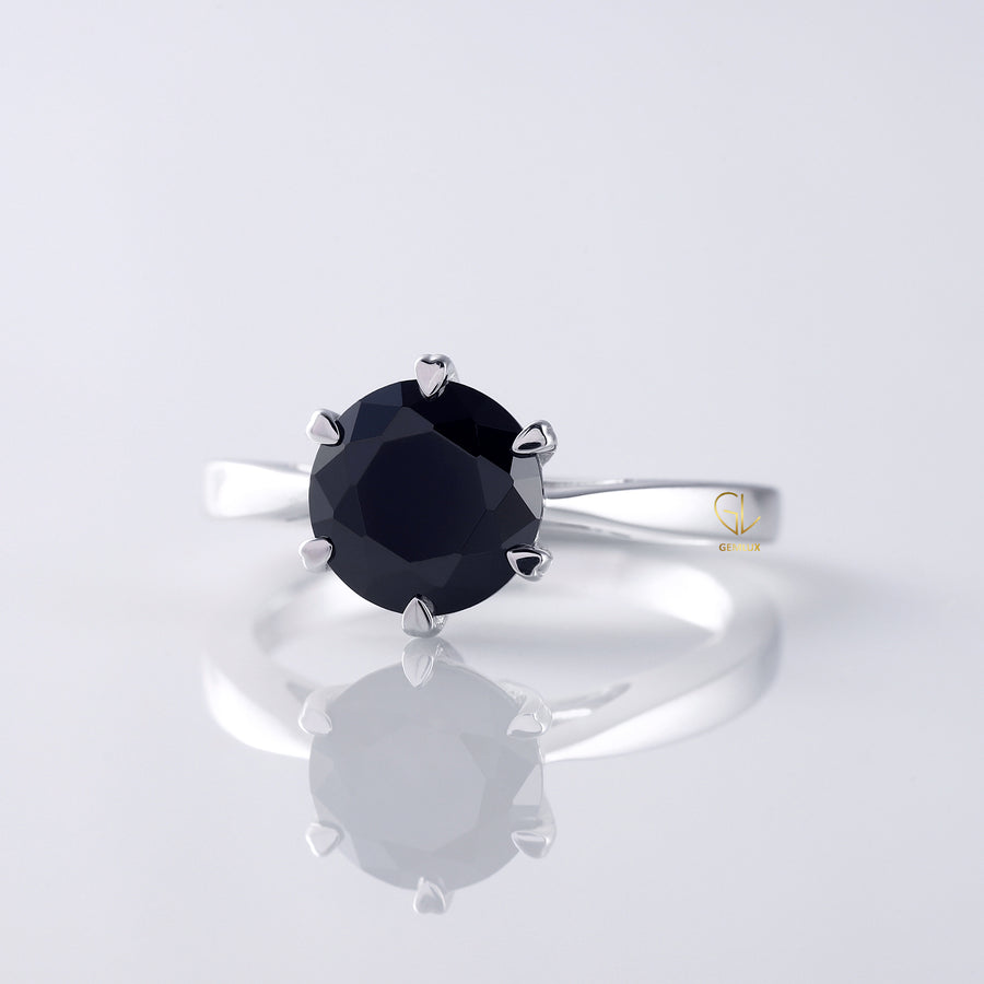 2 Carat Black Moissanite Round Solitaire Ring