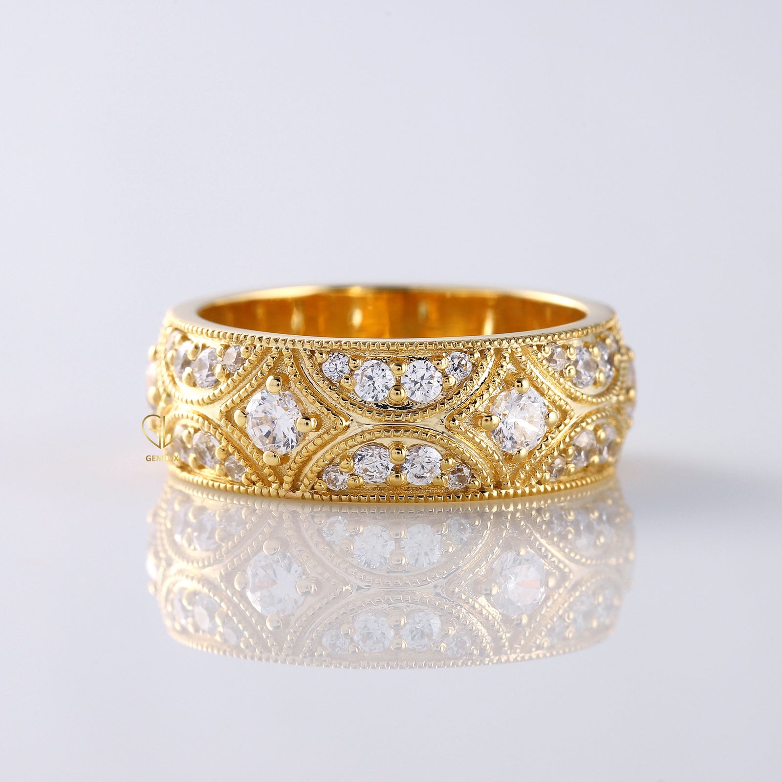 Vintage Inspired Moissanite Diamond Wedding Band 