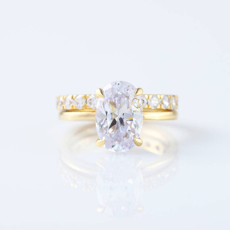 Oval Cut Moissanite Diamond Solitaire Engagement Ring With Matching Eternity Ring Set