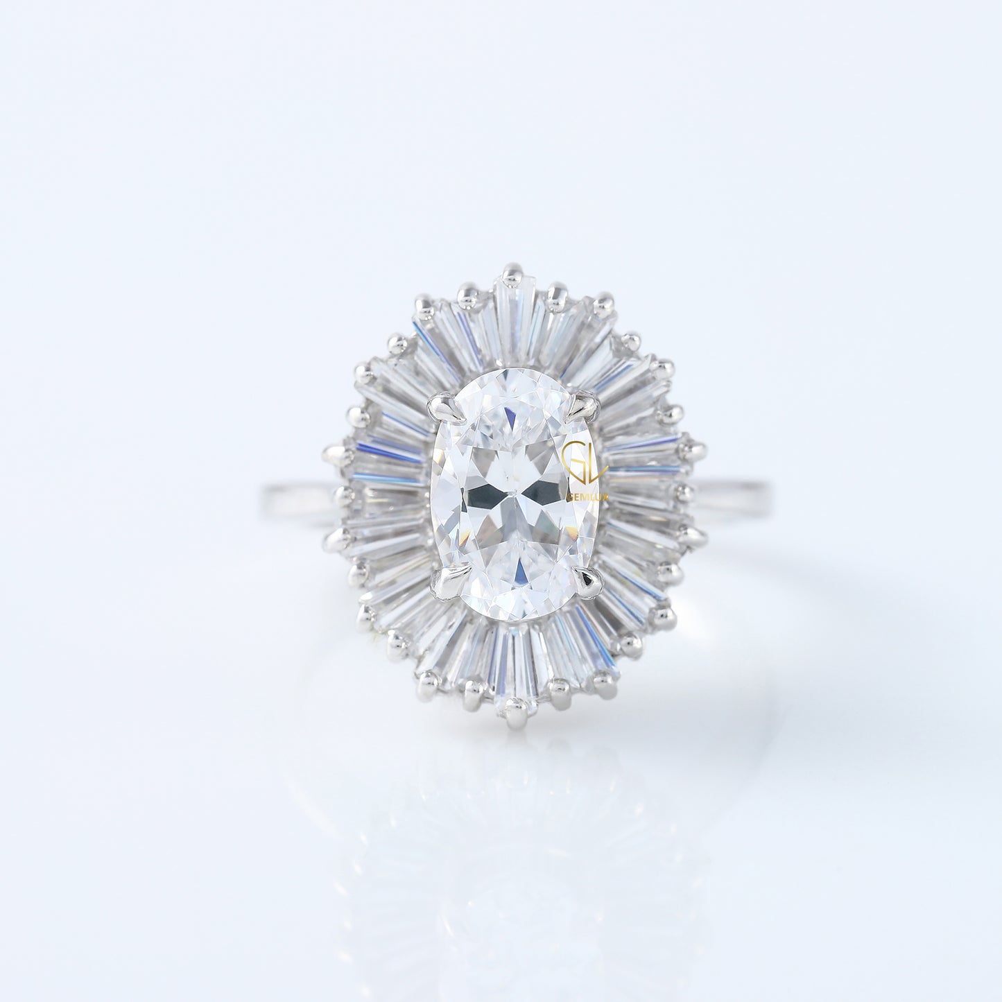 Oval Cut Moissanite Diamond Halo Engagement Ring