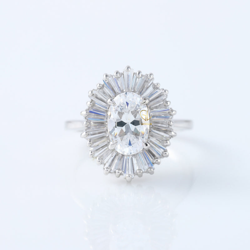 Oval Moissanite Halo Engagement Ring